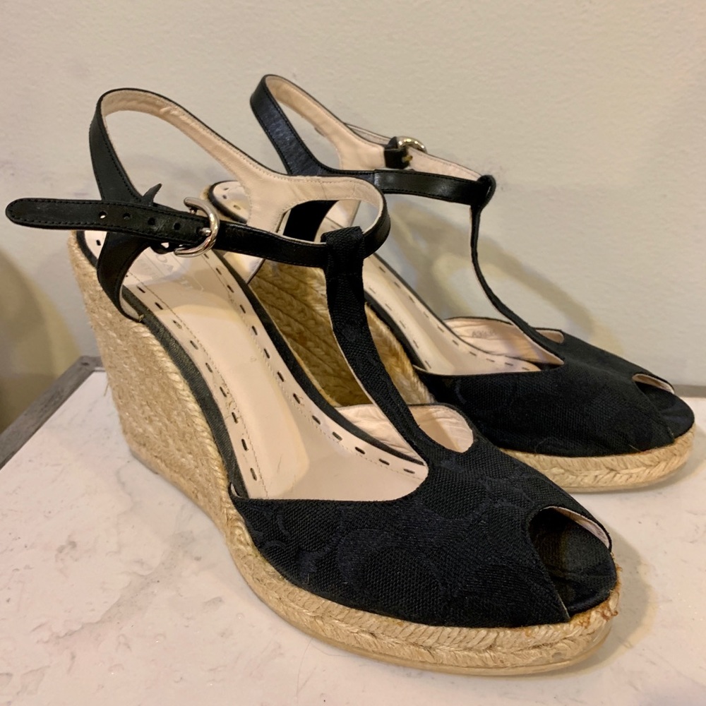 Coach Black Platform Wedge Sandals